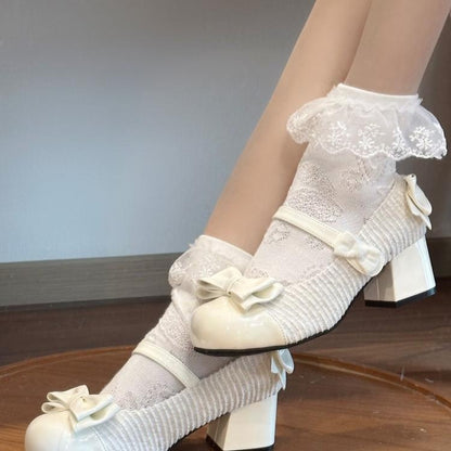 アプリコットリボンラウンドトゥ3.5cmブロックヒールロリータメリージェーン