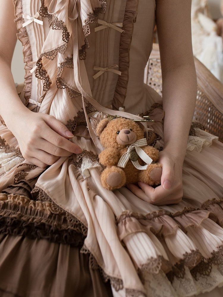 Brooch Floral Bear Purple and / Key Charms Coffee
