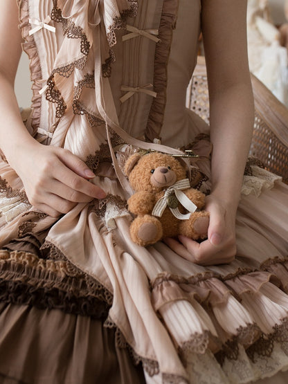 Brooch Floral Bear Purple and / Key Charms Coffee