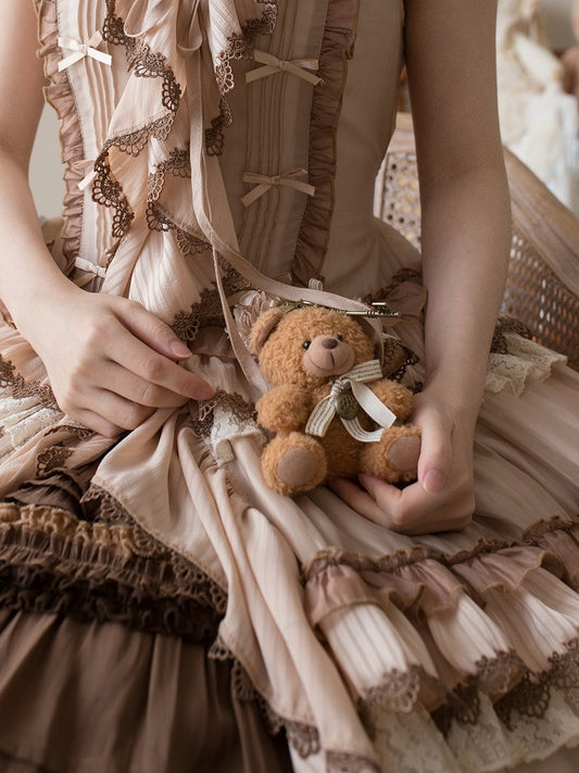 Brooch Floral Bear Purple and / Key Charms Coffee