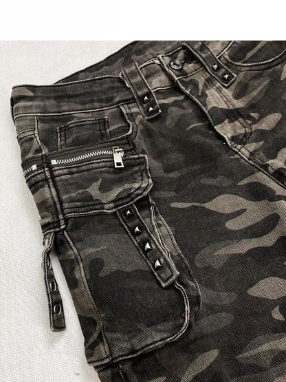 Holes Flare Jeans Camo Green Silhouette Details Pattern Distressed Army