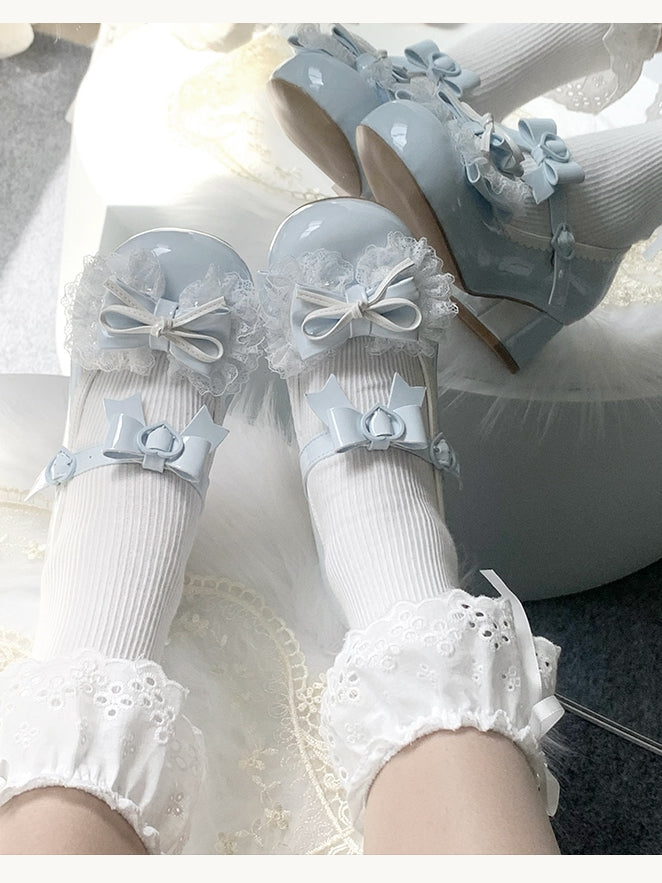 Blue Lace Top at Mary Round - Sweet Shoes Trim Bow Jane Toe