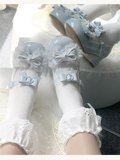 Blue Lace Top at Mary Round - Sweet Shoes Trim Bow Jane Toe