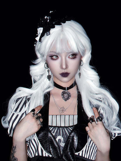 前髪70cm ホワイト 長さ ウェーブ ウィッグ ゴシック エア付き