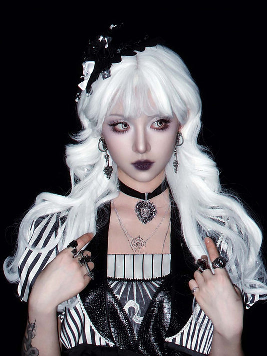 前髪70cm ホワイト 長さ ウェーブ ウィッグ ゴシック エア付き