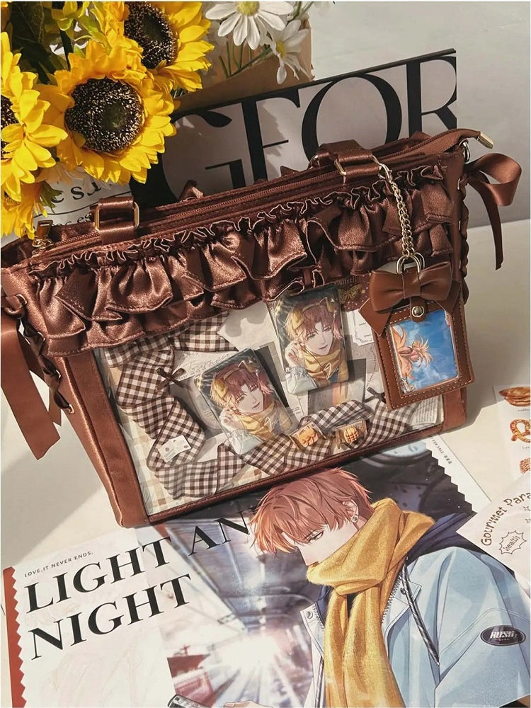 Taschengurte mit Schleife und Rüschen und Satin-Karte zum Selbstbinden, Ita-Besatz, brauner Halter