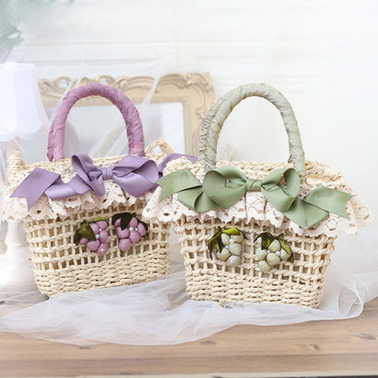 Grape Tote Decoration Lolita Bag Green/Purple Straw
