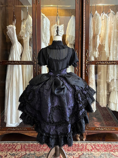 Gothic Spider Cross Skirt with Bowknot Details, Black & Purple - Pear Island Sweet Tea