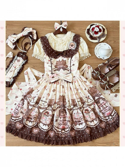 Lolita Print Floral Hairband Chocolate with