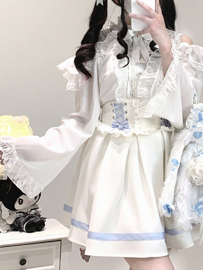 Neckline Illusion Shoulder with Open Blouse Jirai Baggy Kei