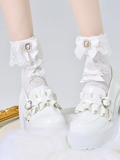 Kei Jirai Colors Trim 6 Lace Socks Bow Decoration Rhinestone