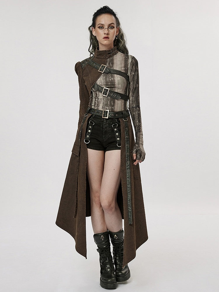 Punk Handsome One-arm Jacket Brown Black