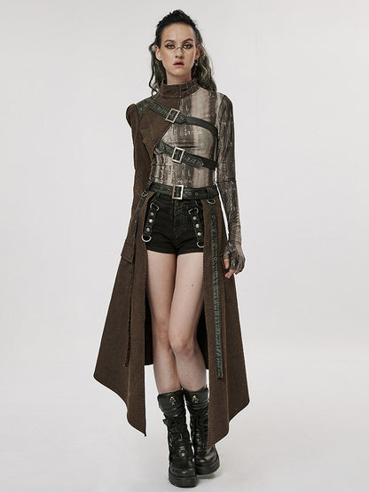 Punk Handsome One-arm Jacket Brown Black