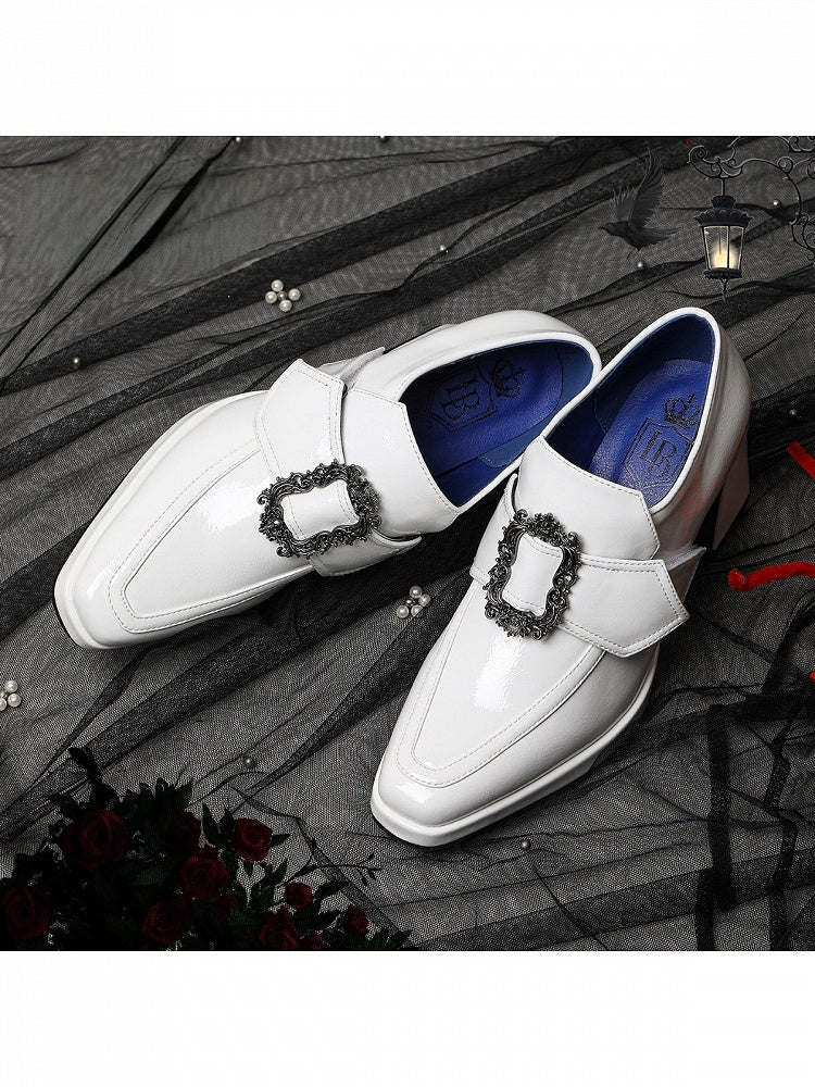 Elegant White Prince Style Gothic Lolita Square Toe Shoes with 7CM Heel - Lacy Bones