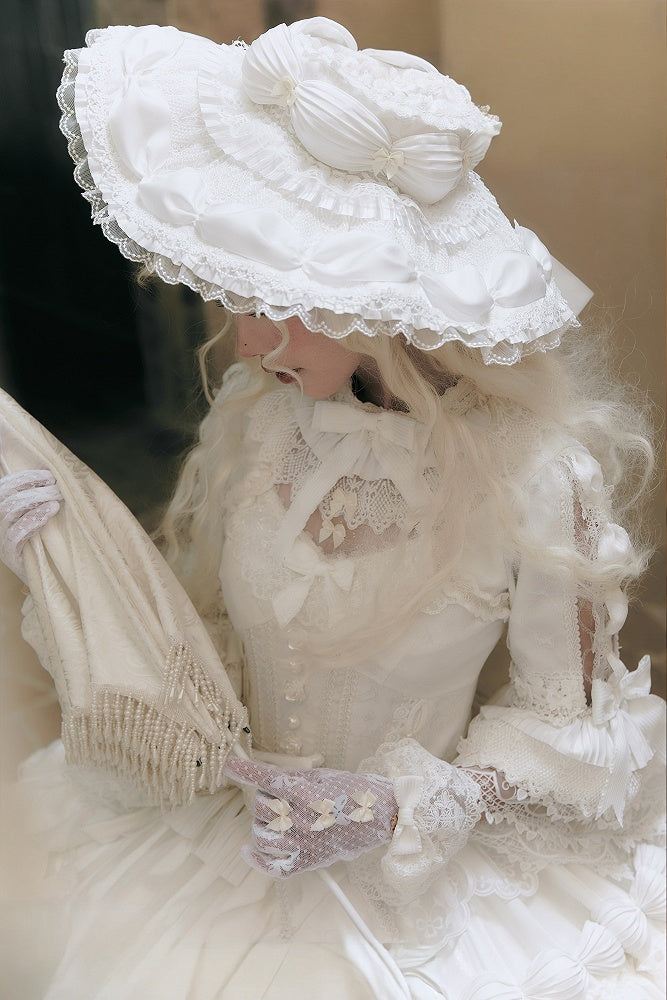Large Lolita + Gorgeous Sleeves White Bell Hat Hanayome Gloves Dress