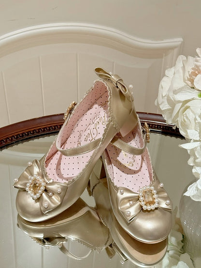 And Details Beaded Round Bowknot Mary Decorated Toe Rhinestone Janes Gold