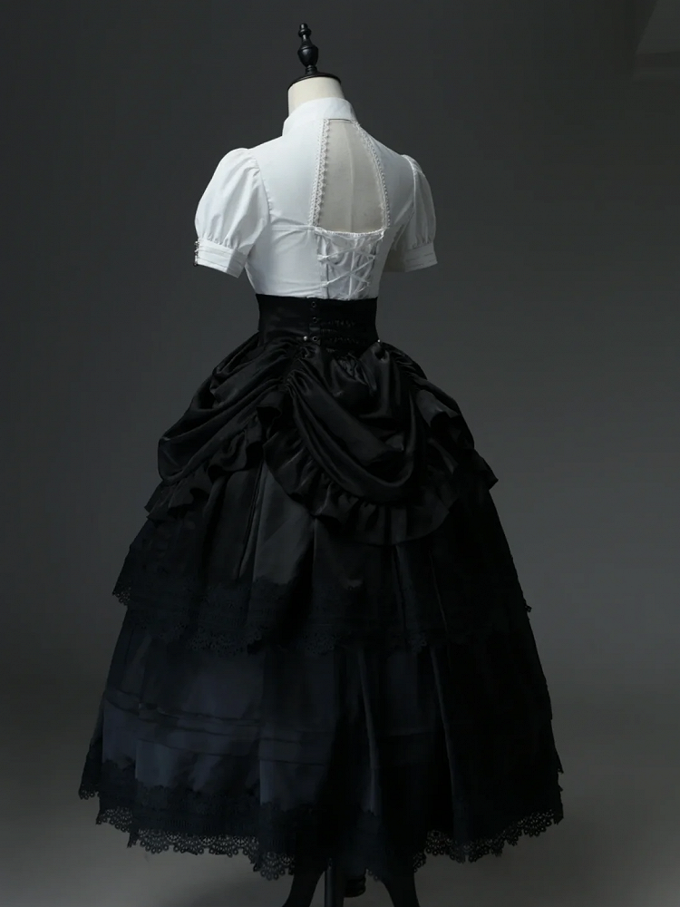 Boned High-Waist Gothic Skirt with Detachable Overlay