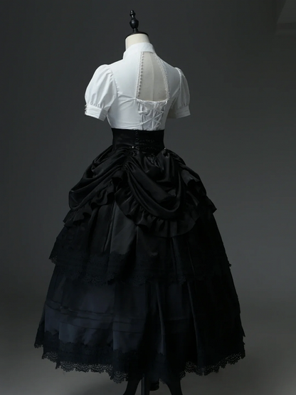 Boned High-Waist Gothic Skirt with Detachable Overlay