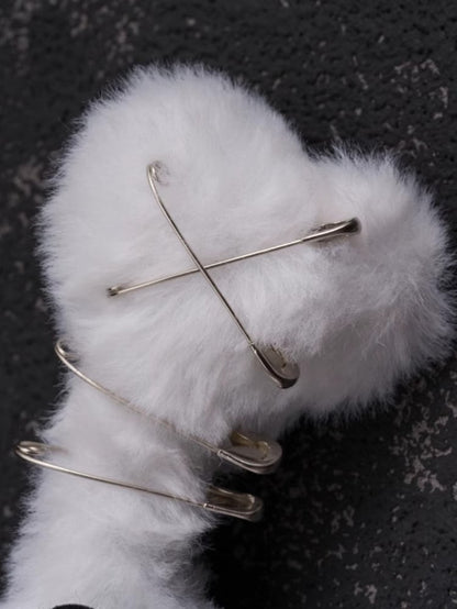 Skeleton Applique Details Pin White Plush Hairclip Bone Gothic