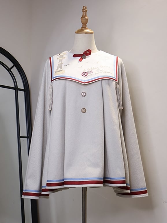 Beige Ouji Sailor Lolita Full Set-Beige Sailor Collor Top + Beige Ouji Shorts + Beige Beret Hat