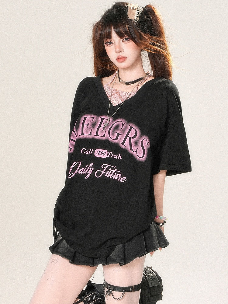 ツーピース ホルターネック ホワイト/ブラック フェイクカワイイ デイリーTシャツ