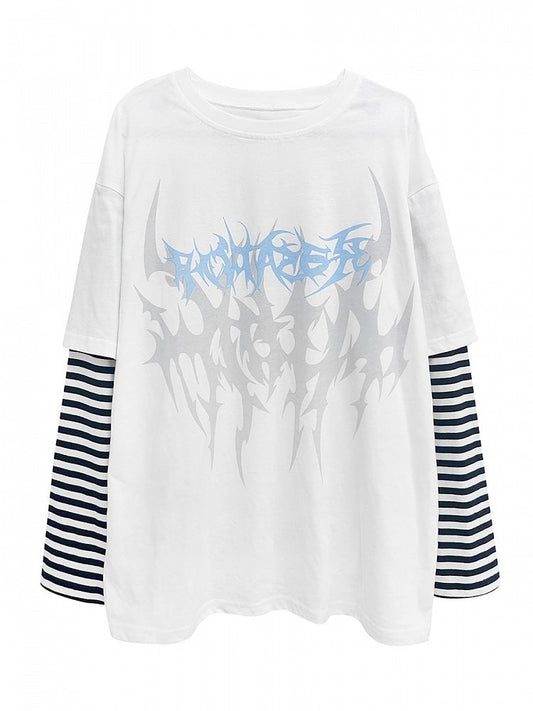 ホワイトフェイクツーピースグラフィックTシャツ