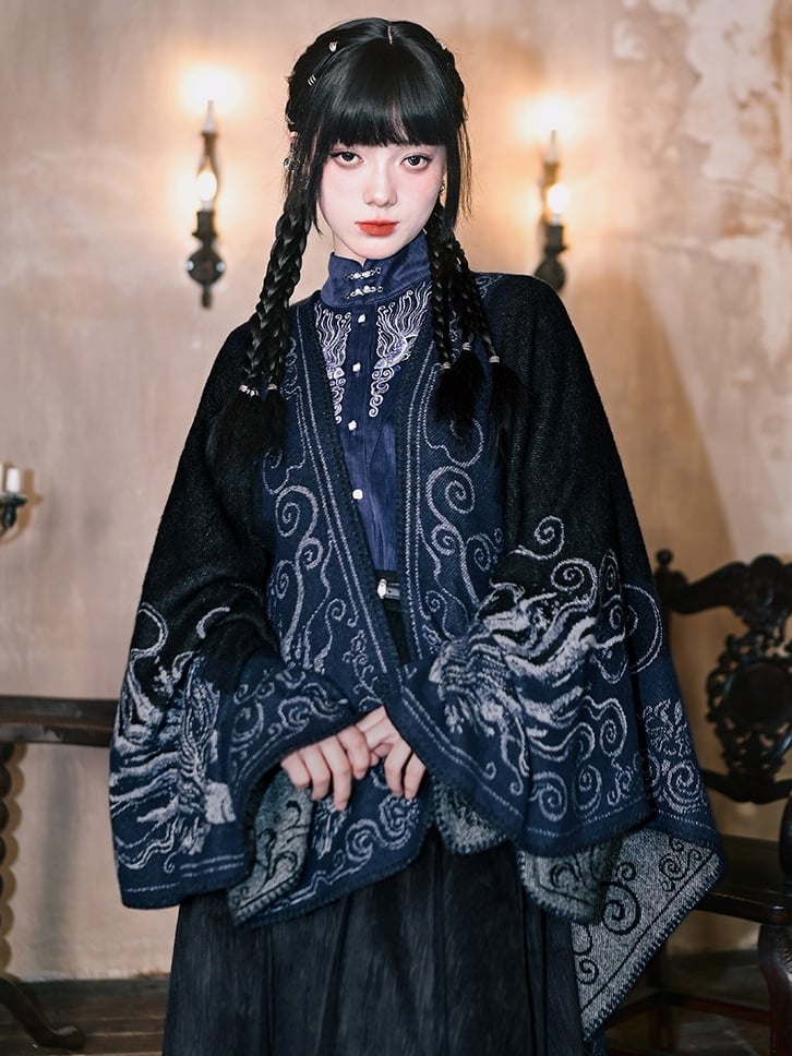 with Gothic Navy Shawl Print Koi Fish