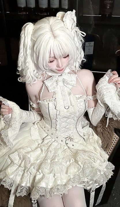 イリュージョンホワイトノースリーブビッグホルタートップボウネック