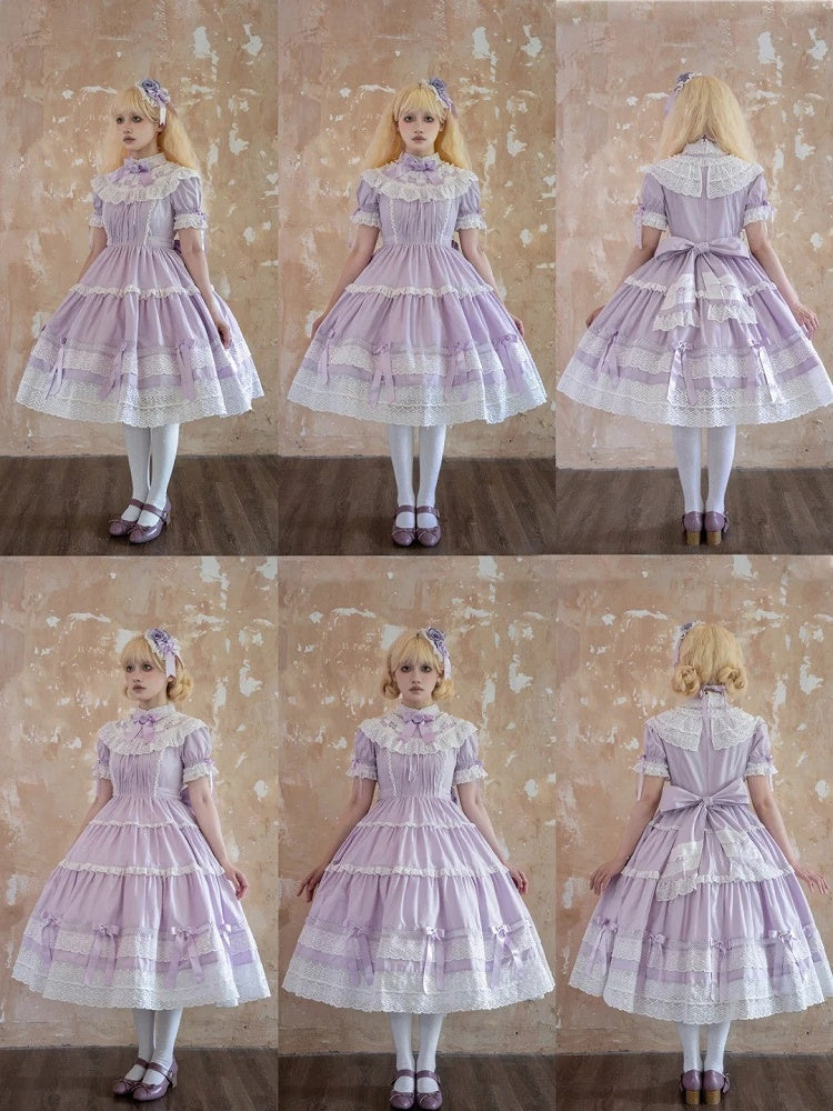 Short OP School Cotton Neck Dress Set Edward Old Purple Sleeves Lolita