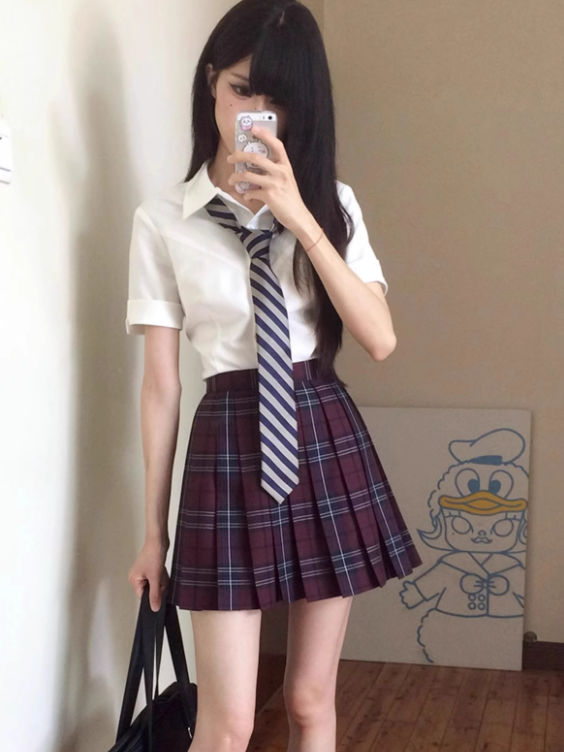 Pattern JK Plaid Red Uniform Skirt 45CM Pleated
