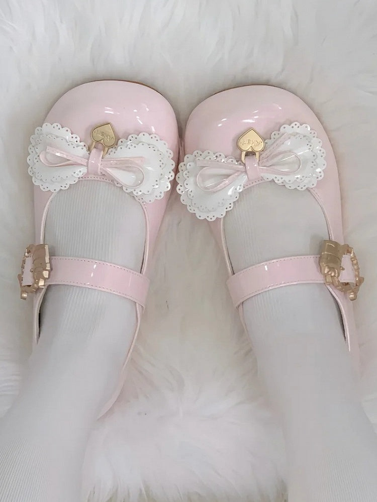 Multi-layer Cake Bows Light Pink Buckle Low Heels with Sweet
