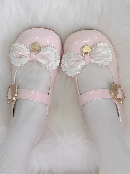 Multi-layer Cake Bows Light Pink Buckle Low Heels with Sweet