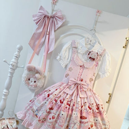 Lolita Sweet Berry Bunny Strawberry JSK Suspender Dress