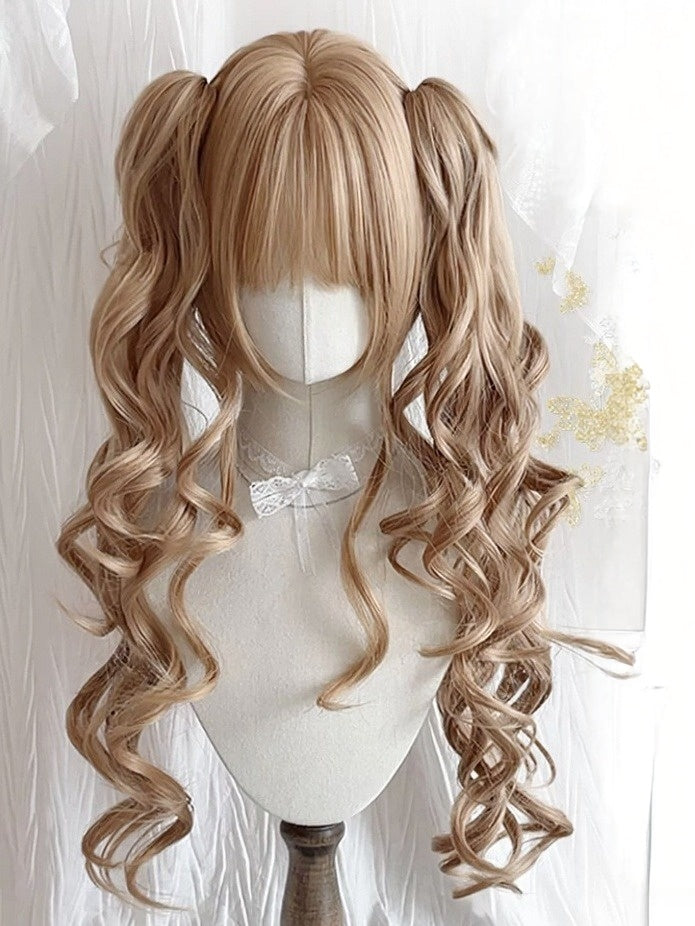 Golden 28cm Bob with Dense Fringe & 60cm Wavy Clip-On Twin Tails - Meow Island Wig