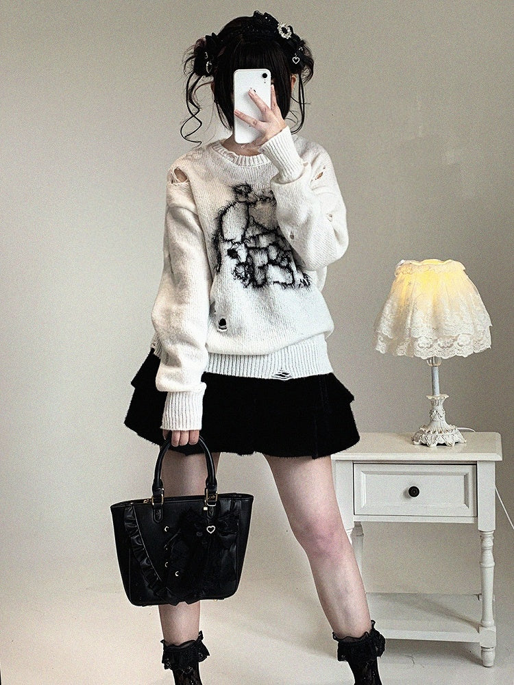 Cartoon Colors Kei Sweater 3 Distressed Jirai Print Oversized