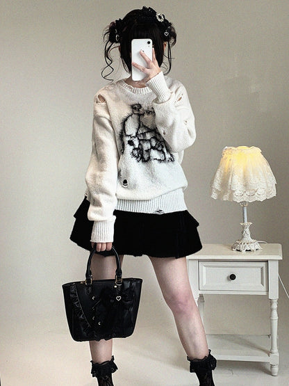 Cartoon Colors Kei Sweater 3 Distressed Jirai Print Oversized