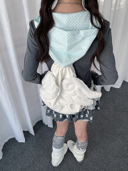 Y2K Dot Wings Patchwork Rhinestone Gray Hooded with Two-piece Polka Top