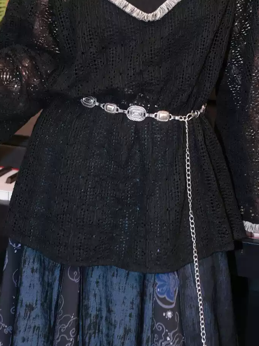 Vintage Silver 108CM Cheongsam Mental Waist Chain Style