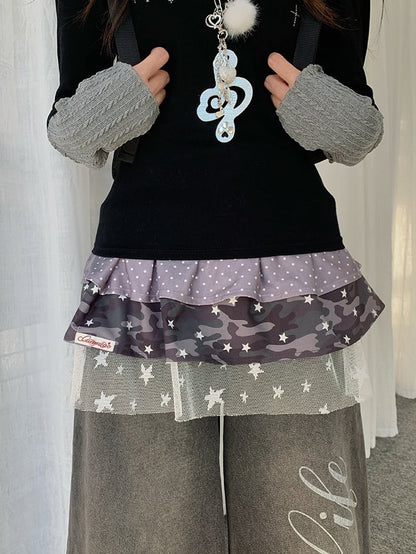 Jupe camouflage à lacer motif étoile - style Y2K