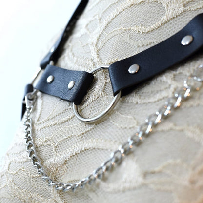 ブラックサイバーパンクPUストラップチェーンハーネス