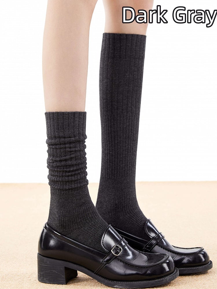 Calf Socks Knit Ribbed 5-Color