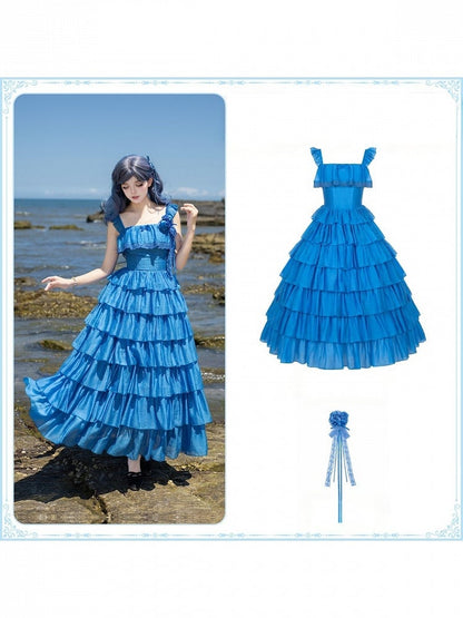 Blue Lolita Dress with Flounced Hem - With PUJI
