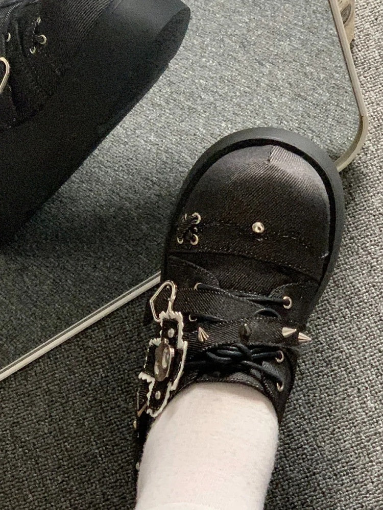 Platforms Denim Punk Black Details with Studded