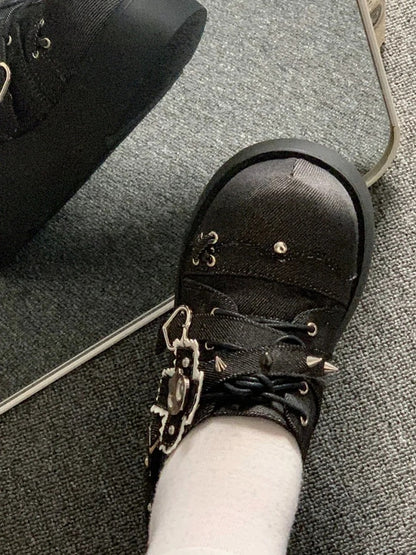 Platforms Denim Punk Black Details with Studded