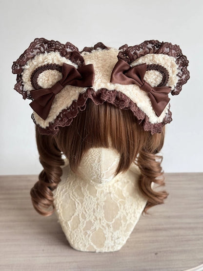 Lace Hairband Ear Accents) Bear Brown (Sherpa Lolita