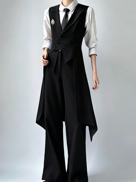 Swallow-Tail Black Dark Prince Long Waistcoat - ROAE