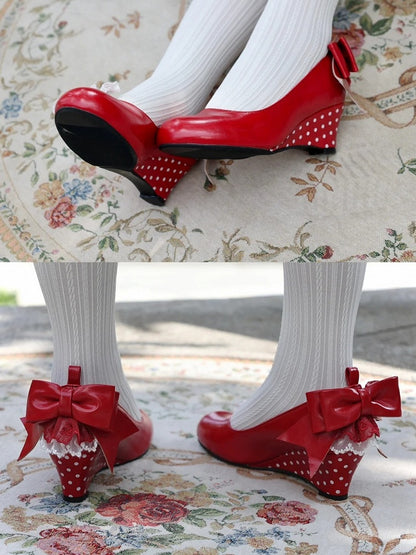 Mary - PU Heart Lolita Shoes Sweet Removable Jane Design Wedge