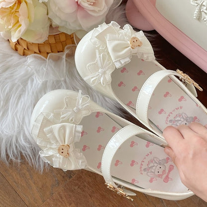 Lolita Round Heels PU Low with Sweet Toe Leather White