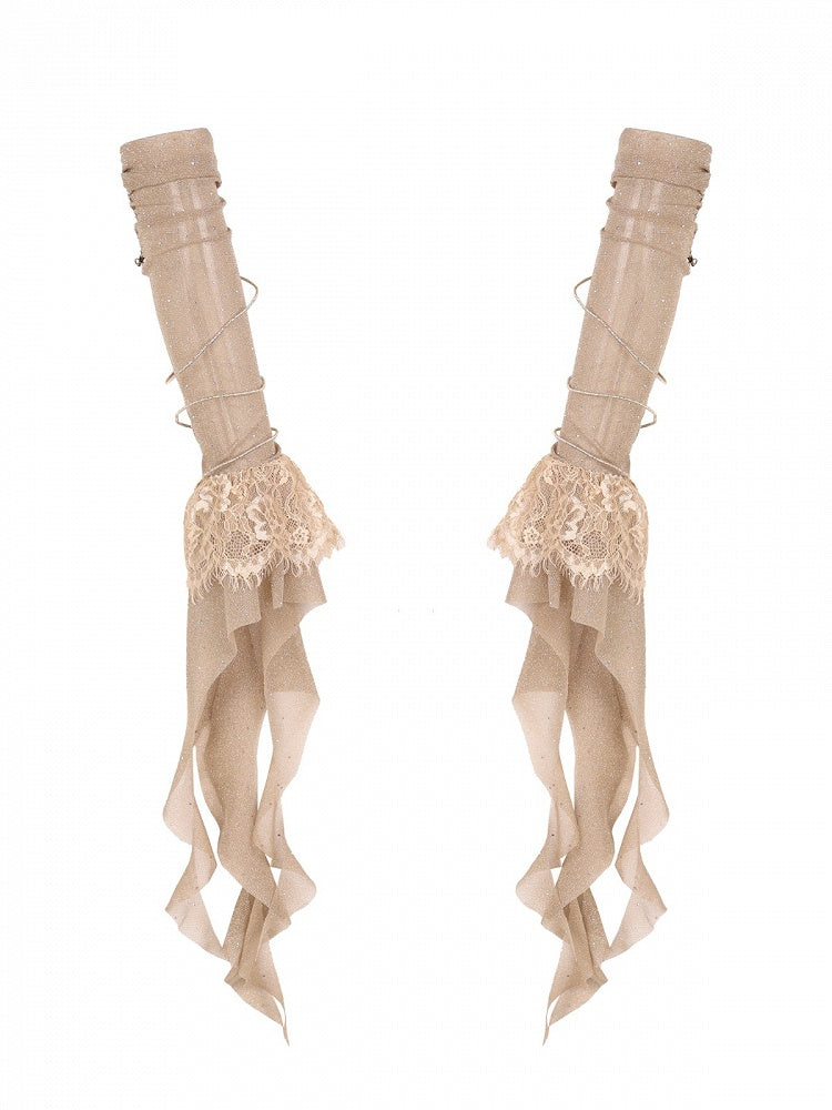 Brown Lace Streamer Arm Sleeves with Wire Detail - Virtual Orbit