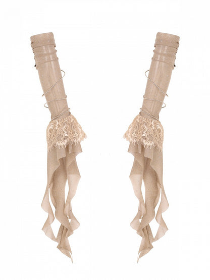 Brown Lace Streamer Arm Sleeves with Wire Detail - Virtual Orbit